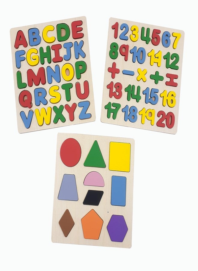 Tantrums Wooden Educational Puzzle Set for Kids (Set of 3) | Alphabet, Number & Shape Learning Boards | Montessori Preschool Toy for Early Learning, Colour Recognition & Hand-Eye Coordination - Image 1